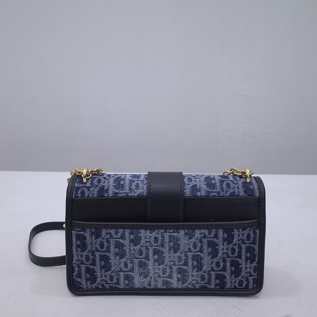 30 Montaigne East-West Bag with Chain Blue Denim Dior Oblique Jacquard and Smooth Calfskin